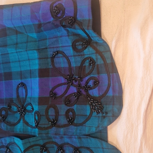 Vintage Liz Claiborne Sport Blue Plaid 100% Silk Embellishe Sz MP Vest Waistcoat - Picture 7 of 12